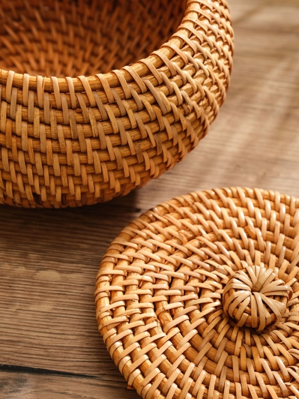 Корзина плетеная с крышкой, ротанг, 20х20х12 см