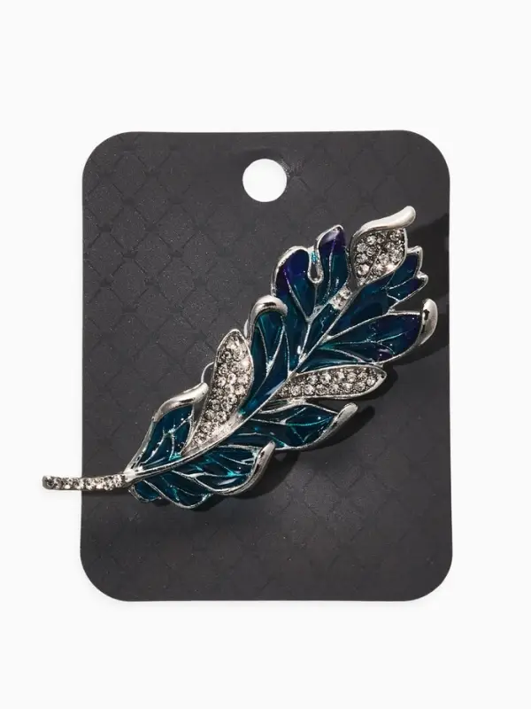 Брошь "Перо" прозрачное, цвет сине-голубой в серебре