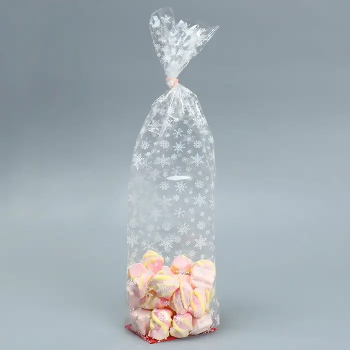 Пакет подарочный новогодний с жёстким дном &laquo;Снежинки&raquo;, 6 х 8 х 30 см