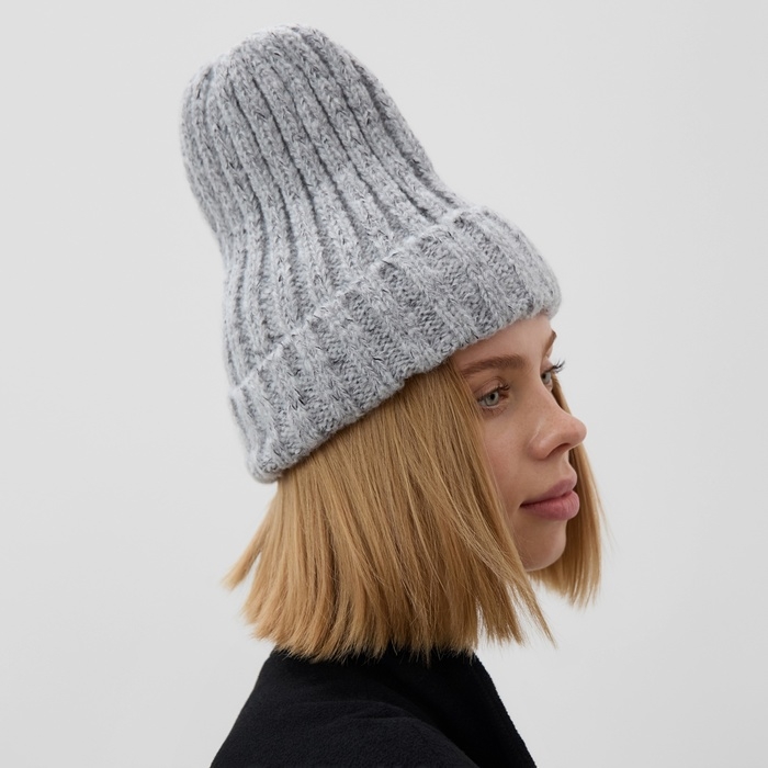 Шапка женская MINAKU с подворотом, размер 54-56, цвет серый Шапка женская MINAKU с подворотом, размер 54-56, цвет серый