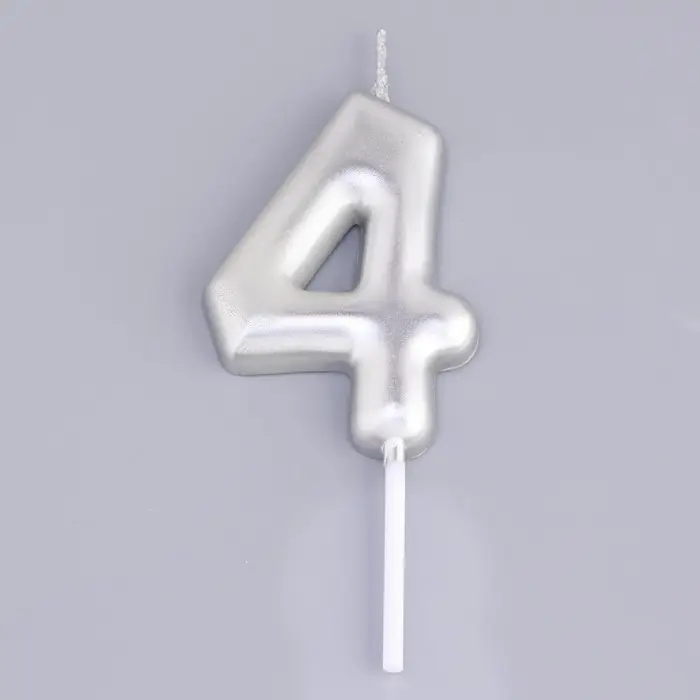 Свеча в торт &laquo;Европейская&raquo;, цифра 4, 6 см, серебро