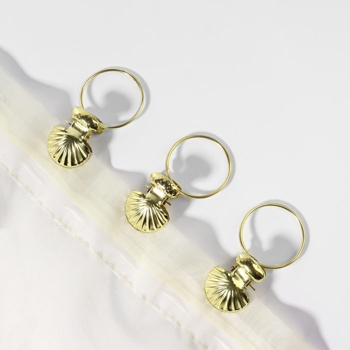 Кольцо для карниза, с зажимом &laquo;Ракушка&raquo;, d = 32/36 мм, 20 шт, цвет золотой