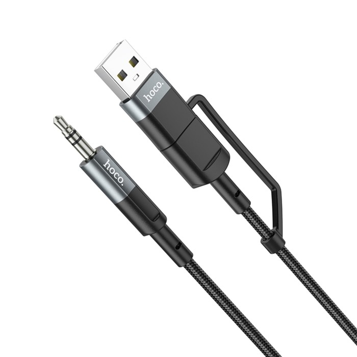 Кабель Hoco UPA23, 2 в 1, Type-C+USB - Jack 3.5 мм (m), 1 м, нейлон, серый