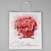 Пакет подарочный крафт &laquo;С 8 марта&raquo;, цветы, 32 х 28 х 15 см