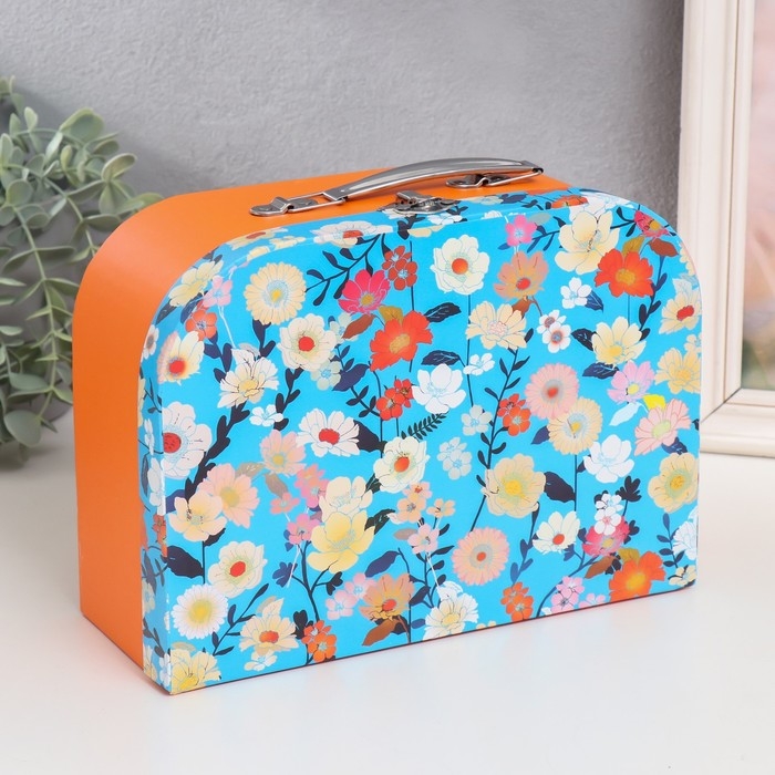 Шкатулка картон сундучок Шкатулка картон сундучок "Цветы на синем" 25х10х18,5 см