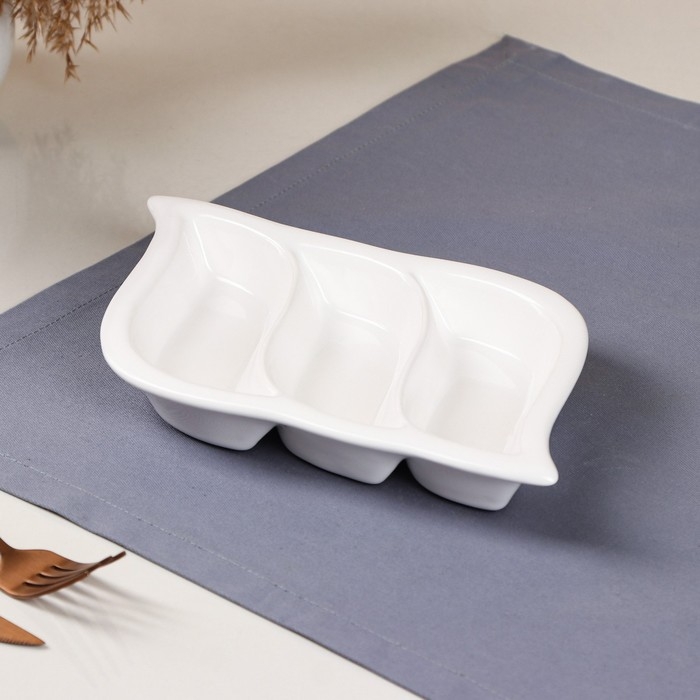 Соусник керамический &laquo;Тройная&raquo;, белый, 1 сорт, Иран