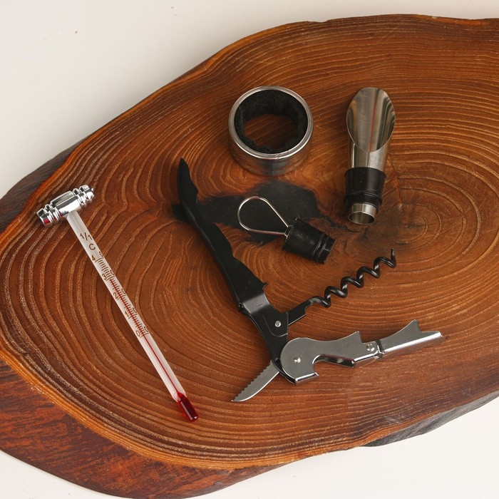 Винный набор: штопор для вина, аэратор, каплеуловитель, термометр &laquo;С Уважением&raquo;