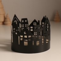 Подсвечник металл, дерево на 1 свечу "Домики" d=4 см 10х10х8,5 см