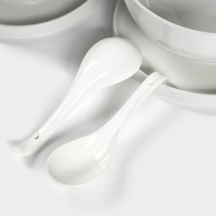 Набор фарфоровой посуды для рамена Доляна, 8 предметов: миска 1,6 л, тарелка 20×2,2 см, 2 ложки, 2 пары палочек, цвет белый Набор фарфоровой посуды для рамена Доляна, 8 предметов: миска 1,6 л, тарелка 20×2,2 см, 2 ложки, 2 пары палочек, цвет белый