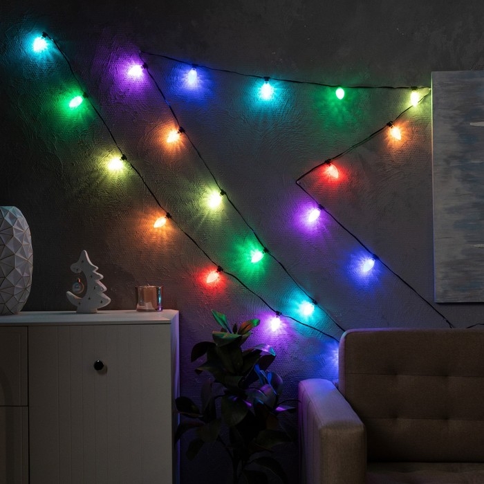 Умная гирлянда &laquo;Нить&raquo; 6 м с насадками &laquo;Шишки&raquo;, IP20, тёмная нить, 20 LED, свечение RGB, USB