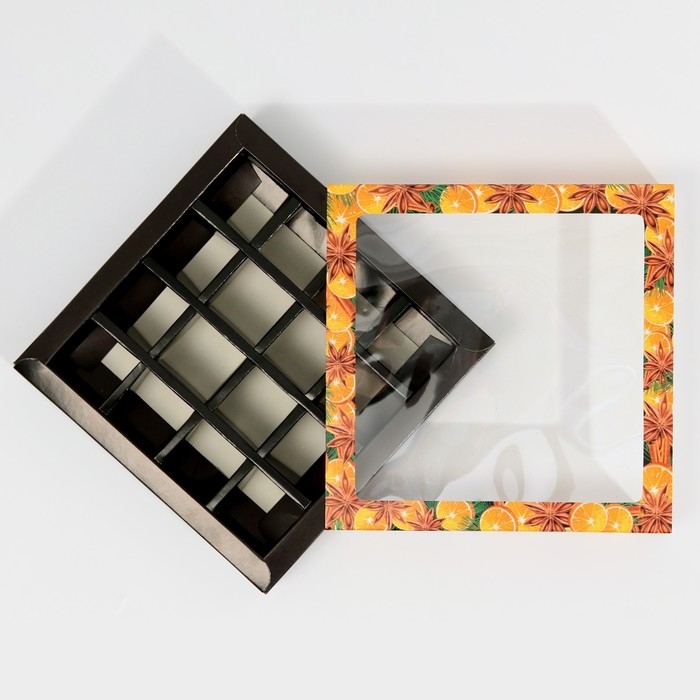 Коробка под 16 конфет с ячейками &laquo;Вкусный новый год&raquo; 17,7 х 17,7 х 3,8 см, Новый год