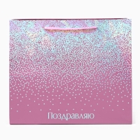 Пакет подарочный голографический &laquo;Поздравляю&raquo;, 27 х 23 х 11.5 см