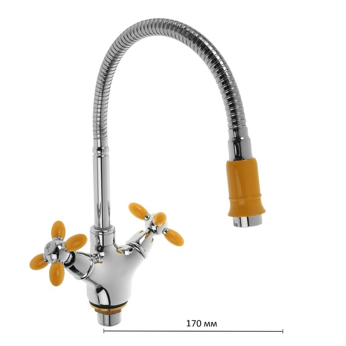 Смеситель для кухни Accoona A4882H, двухвентильный, с гибким изливом, силумин, желтый/хром Смеситель для кухни Accoona A4882H, двухвентильный, с гибким изливом, силумин, желтый/хром