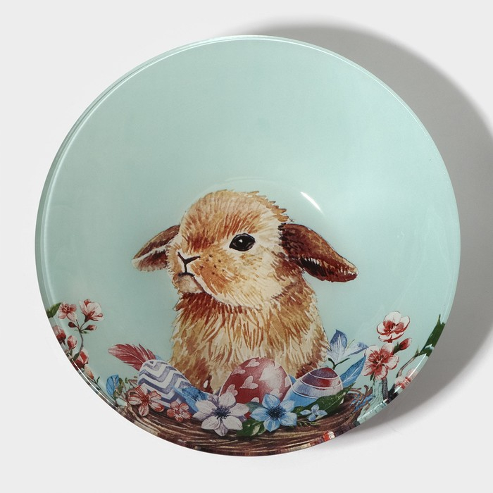 Набор тарелок стеклянных Доляна &laquo;Кролик&raquo;, 19 предметов: 6 десертных тарелок, 6 обеденных тарелок, 6 мисок, салатник