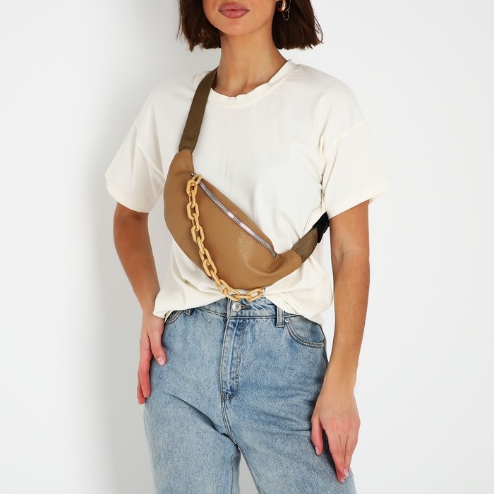 Поясная сумка на молнии, цвет бежевый Поясная сумка на молнии, цвет бежевый