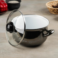 Кастрюля эмалированная &laquo;Металлик&raquo;, 3,1 л, стеклянная крышка, индукция, цвет чёрный