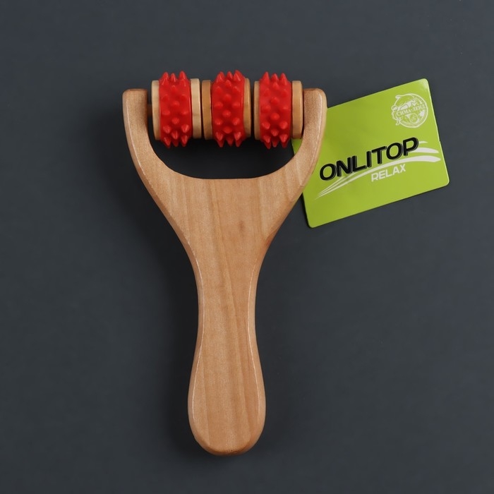 Массажёр - роллер, с шипами, универсальный, деревянный, 14.5&times;8&times;2 см, МИКС