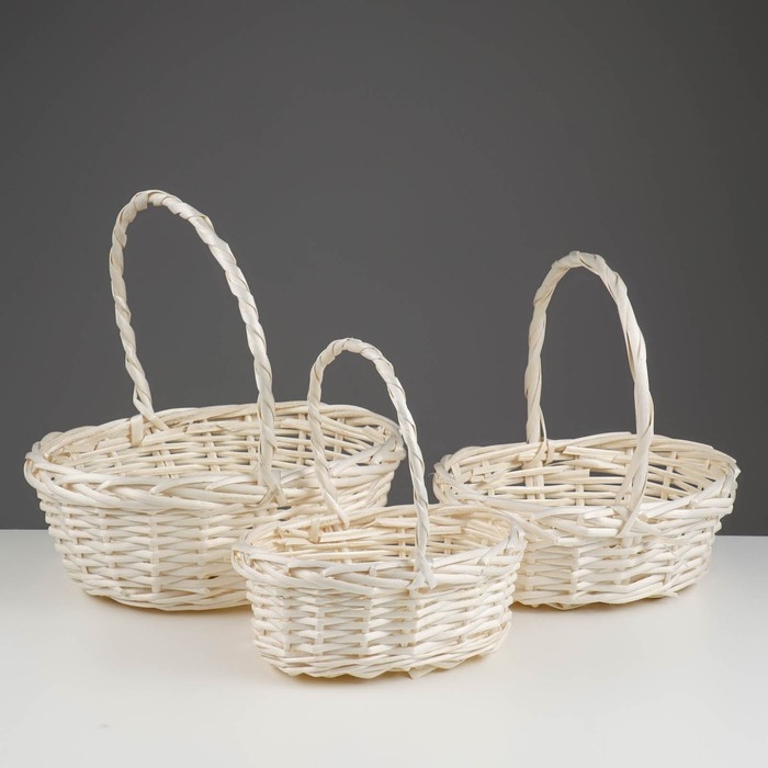 Набор корзин плетёных, ива, 3 шт., овальные, белые, большие Набор корзин плетёных, ива, 3 шт., овальные, белые, большие