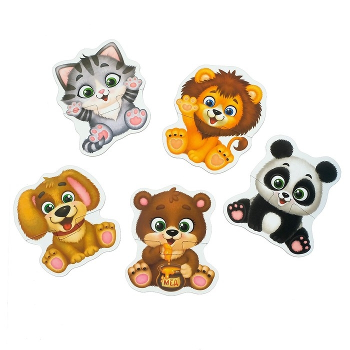 Макси-пазлы &laquo;Весёлые зверята&raquo;, 5 пазлов, 10 деталей