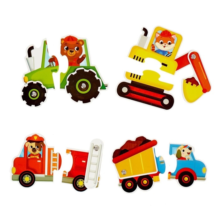 Пазлы подвижные &laquo;Машинки&raquo;, 4 пазла, 8 деталей