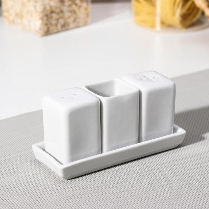 Набор для специй фарфоровый &laquo;Уют&raquo;, 4 шт, солонка 50 мл, перечница 50 мл, стаканчик 60 мл, цвет белый