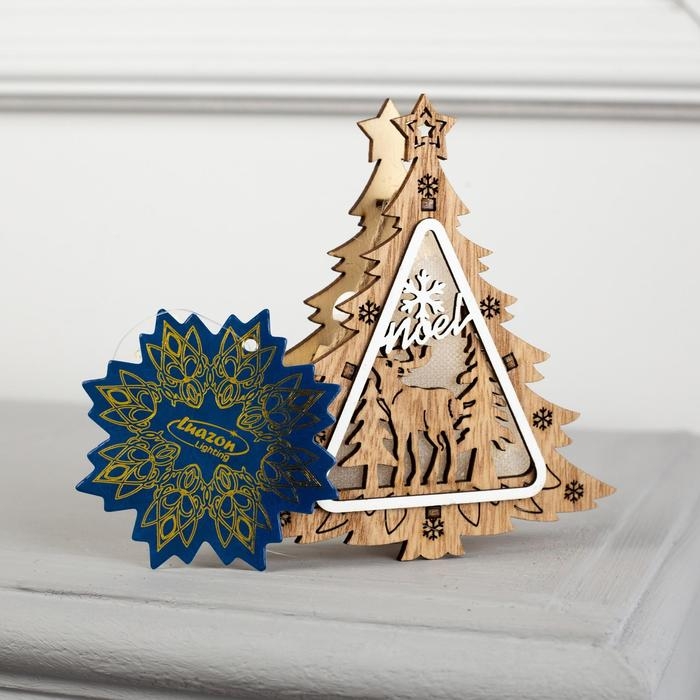 Ёлочная игрушка &laquo;Ёлочка с оленем&raquo;, от батареек, свечение тёплое белое