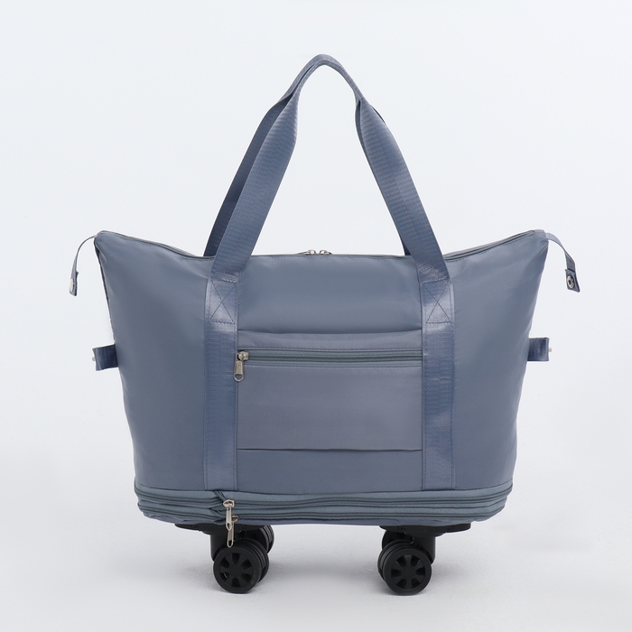 Сумка дорожная на колёсах, с увеличением, наружный карман, держатель для чемодана, цвет голубой