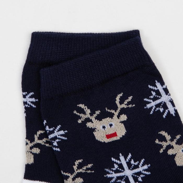 Носки детские &laquo;Олени и снежинки&raquo; цвет синий, размер 22-24