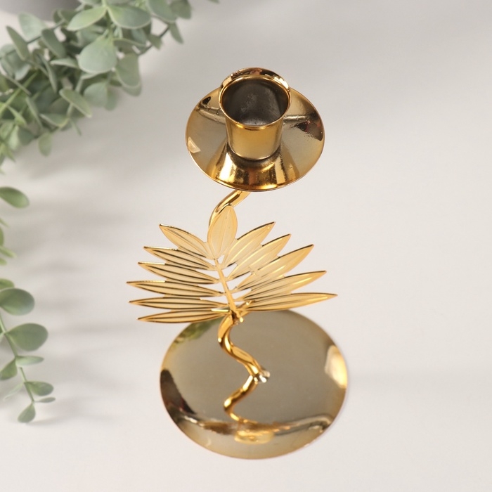 Подсвечник металл на 1 свечу "Лист папоротника" d-2 см 9х9х21 см