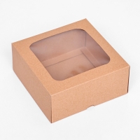 Коробка складная, крышка-дно, с окном, крафт, 15 х 15 х 6,5 см, Коробка складная, крышка-дно, с окном, крафт, 15 х 15 х 6,5 см,