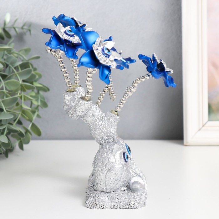 Сувенир от сглаза "Цветущее дерево. Филин со слитком золота" серебро, синий 16х5,5х18,5 см