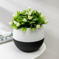 Горшок для цветов с поддоном &laquo;Дуэт&raquo;, 1,5 л, пластиковый, чёрно-белый