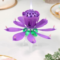 Свеча для торта музыкальная "Тюльпан", крутящаяся, фиолетовая, 14,5&times;6 см