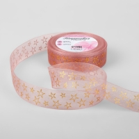 Лента капроновая с тиснением «Звёзды», 25 мм × 23 ± 1 м, цвет розовый/золотой Лента капроновая с тиснением «Звёзды», 25 мм × 23 ± 1 м, цвет розовый/золотой