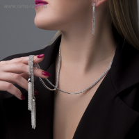 Набор 2 предмета: серьги, кулон &laquo;Элегантность&raquo; кисточки, цвет белый в серебре, 50 см