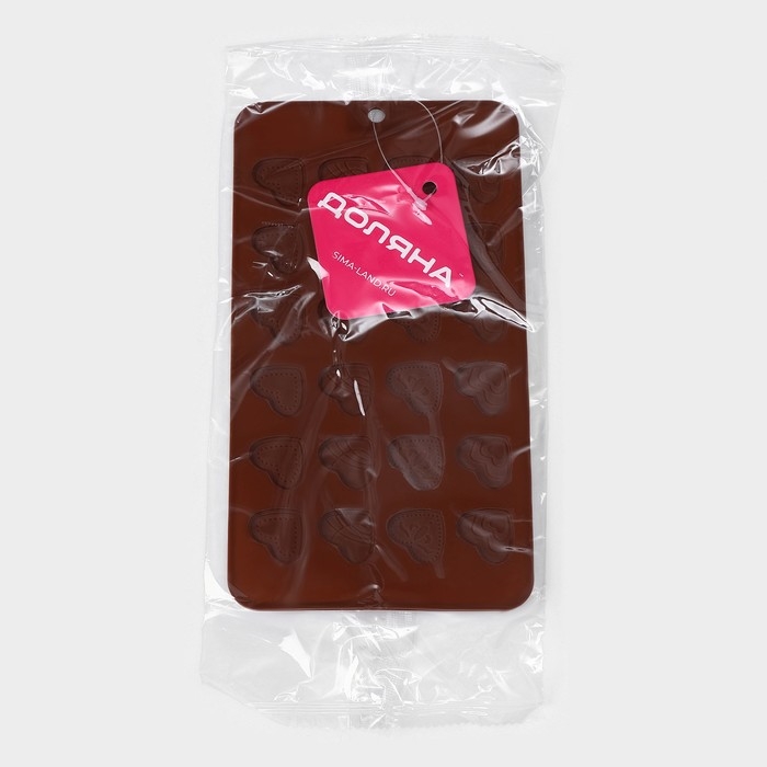 Форма для кондитерских украшений Доляна &laquo;Сердечки&raquo;, силикон, 21&times;11,5 см, 24 ячейки, цвет коричневый