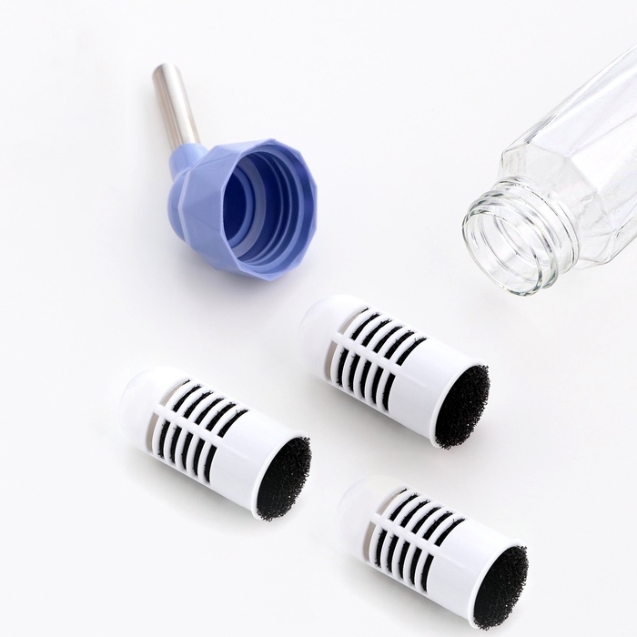 Поилка для грызунов, 80 мл, крепление-пружинка, и два сменных фильтра, синяя