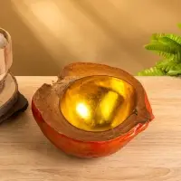 Чаша из кокоса, 24х22х10 см, красный-золотой