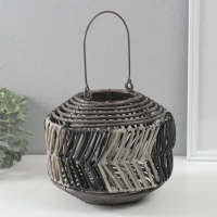 Подсвечник пластик на 1 свечу "Лист из лозы" чёрно-белый 11х22х18 см