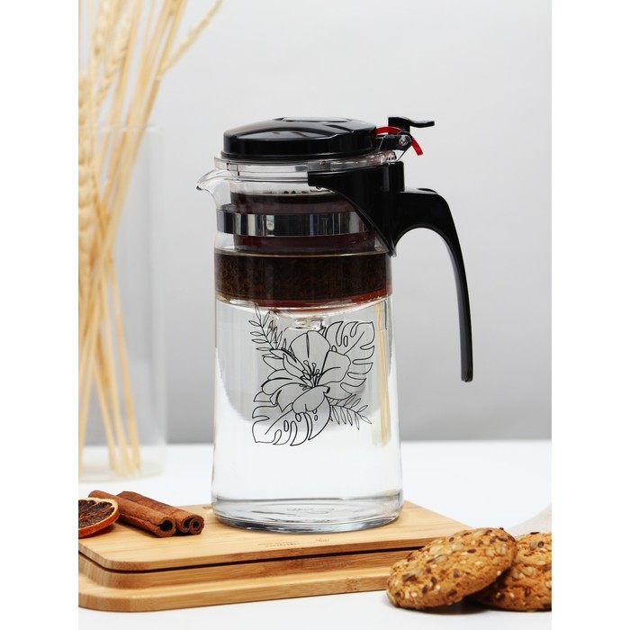Чайник заварочный стеклянный Дорого внимание &laquo;Цветы&raquo;, 900 мл