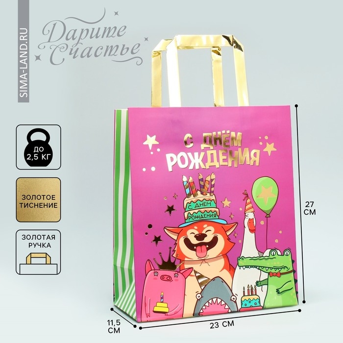 Пакет подарочный, упаковка, &laquo;С Днём рождения!&raquo;, ML 23 х 27 х 11.5 см