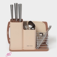 Подставка для ножей и столовых приборов Доляна &laquo;Нежность&raquo;, пластик, бежевая