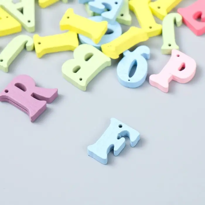 Бусины для творчества дерево "Английский алфавит" набор 30 шт 1,5х1,5х0,3 см