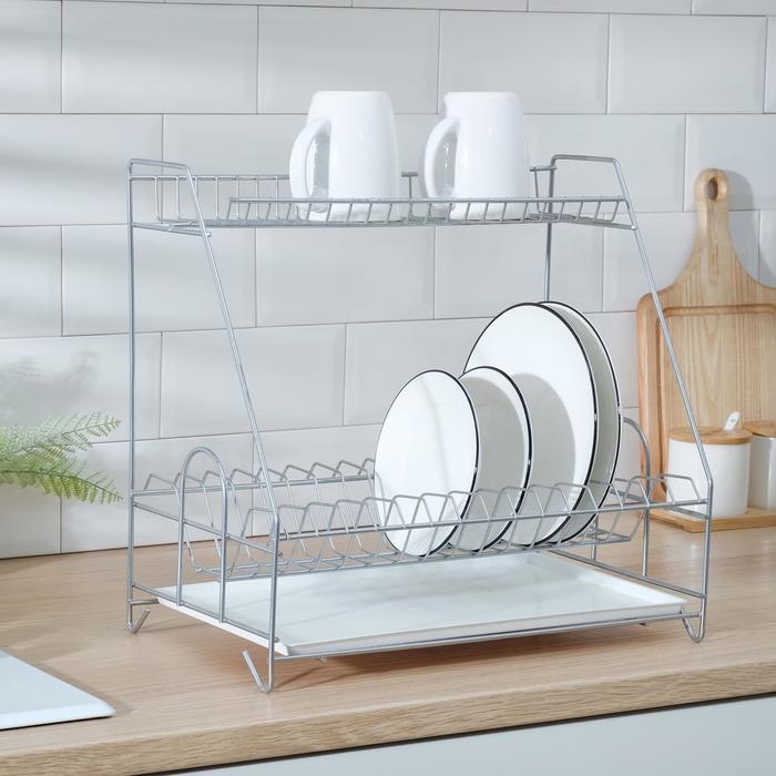 Сушилка для посуды с поддоном 2-х ярусная, 24&times;40&times;38 см, цвет хром