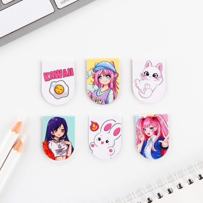 Закладки магнитные для книг, 6 шт &laquo;Аниме&raquo;