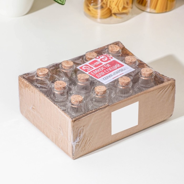 Набор стеклянных баночек для сыпучих продуктов с пробковой крышкой Доляна &laquo;Парфе. Афина&raquo;, 90 мл, 5,4&times;9,7 см, 12 шт