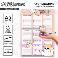Магнитное расписание уроков многоразовое &laquo;Забавные котики&raquo;, А3, с маркером