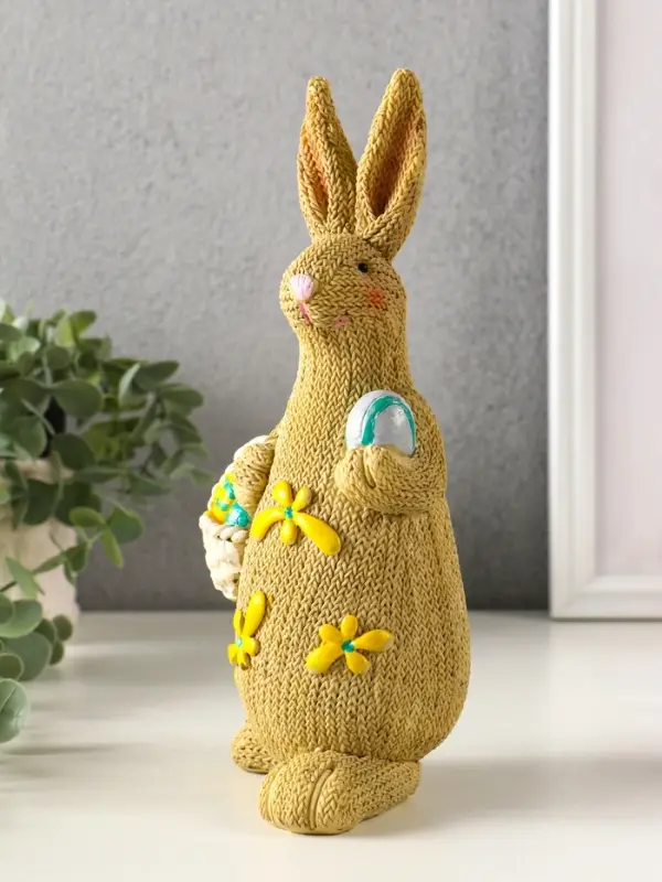 Сувенир полистоун "Зайка вязанный с пасхальными яичками" 8х10,5х23 см