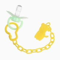 Пустышка классическая, с держателем, +0мес., цвет зеленый/желтый