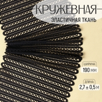 Кружевная эластичная ткань, 190 мм &times; 2,7 &plusmn; 0,5 м, цвет чёрный